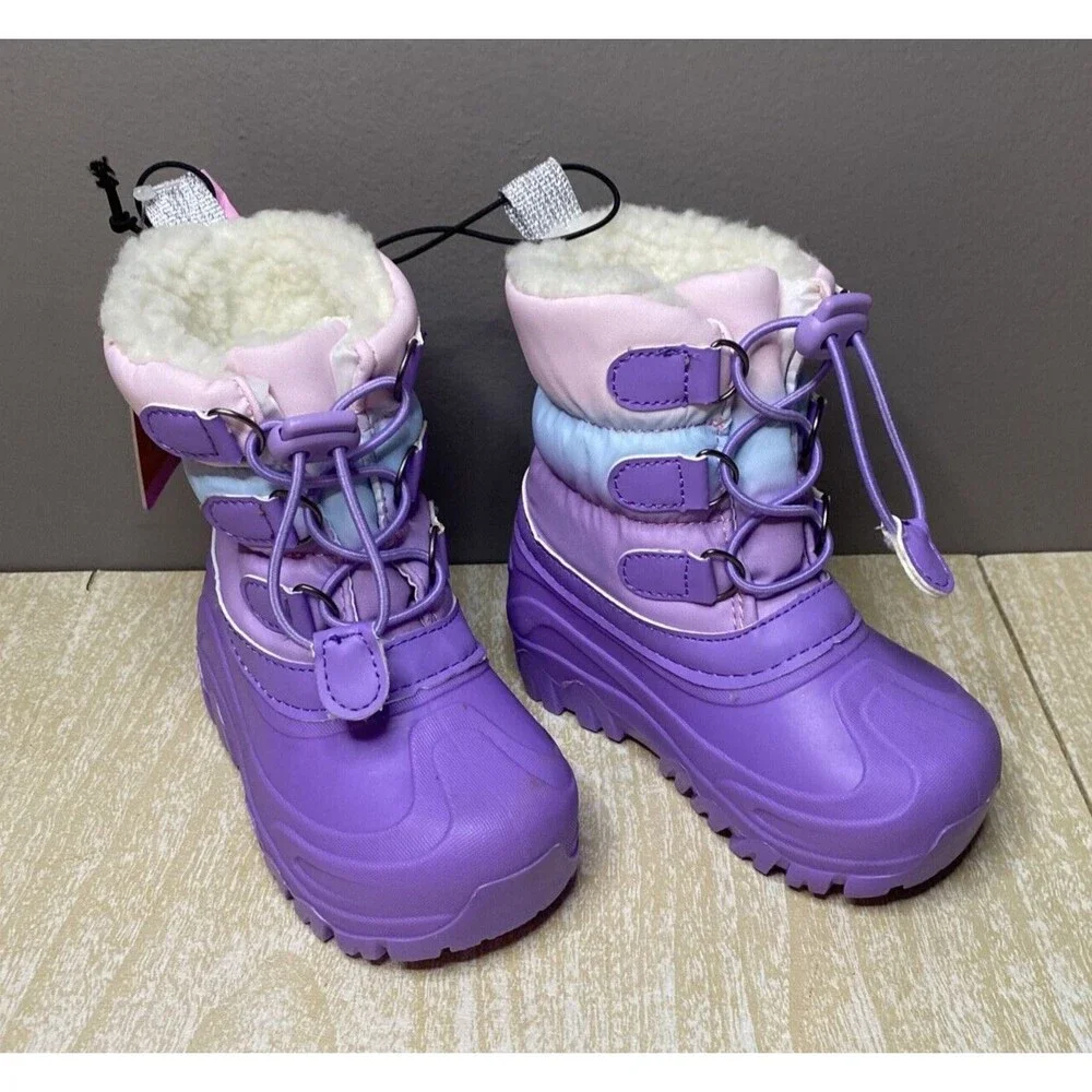 NWT MEMBERS MARK KIDS SNOW BOOTS 10 Degree Cold Rating Purple Size 7/8